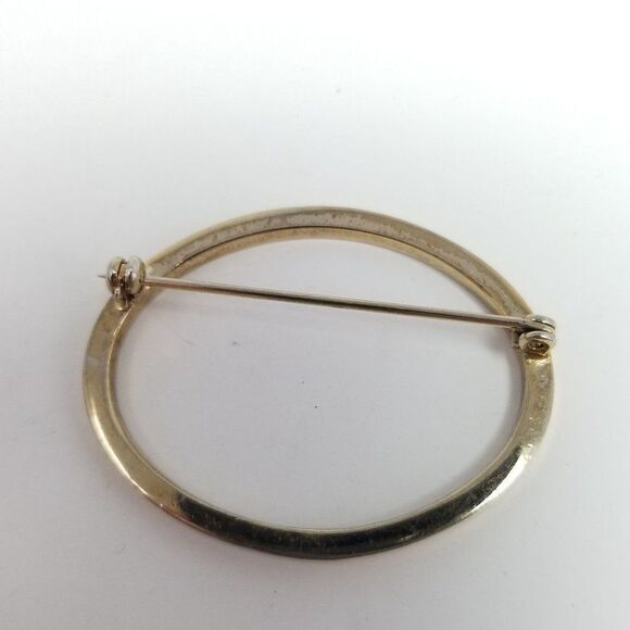 Vintage Oval Brooch, Gold Tone Minimal Lapel Pin, Simple Unisex Estate - Picture 3 of 6
